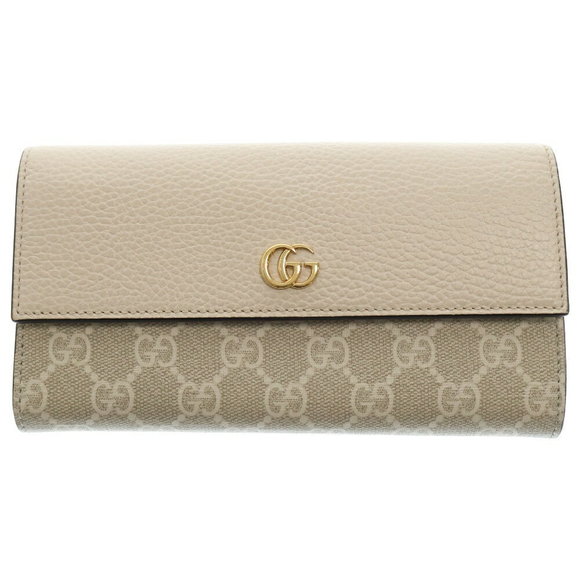 Gucci Bifold Marmont GG Leather Beige Long White Wallet - Picture 2 of 6